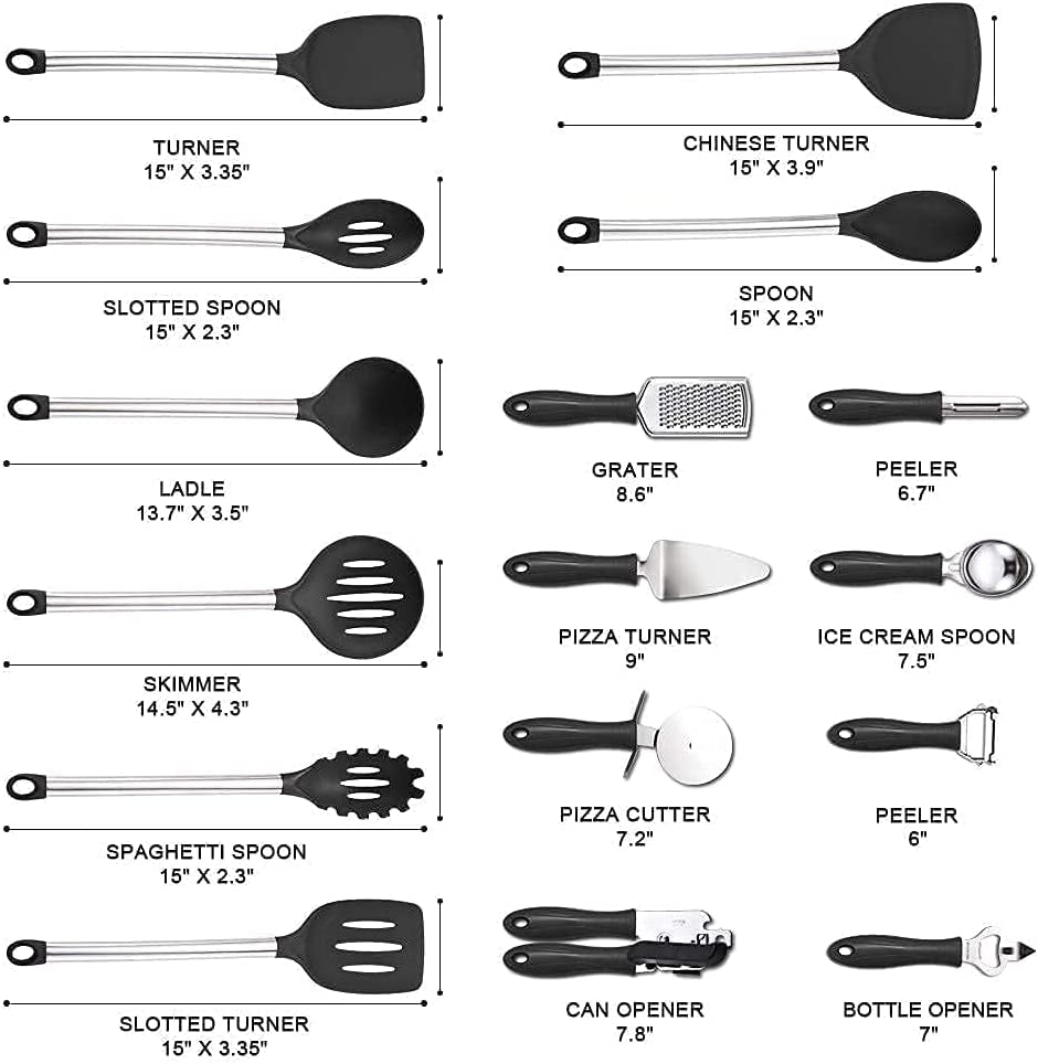 VEICA, 42Pc Kitchen Utensil Set, Nylon & Stainless Steel, Cooking & Baking Set, Black