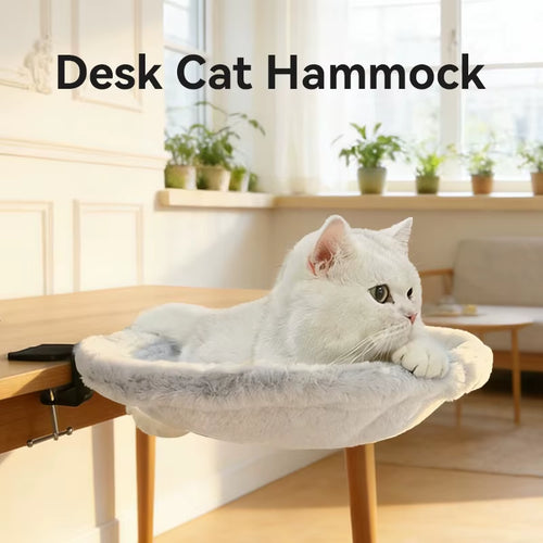 Desk Cat Hammock Bed for Office Table – 20KG Load Capacity, Soft Plush Pet Perch with Adjustable Clamp