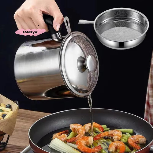 Durable Stainless Steel Oil Pot with Built-In Filter, Easy to Install Design, Leak-Proof and Convenient, Kitchen and Restaurant